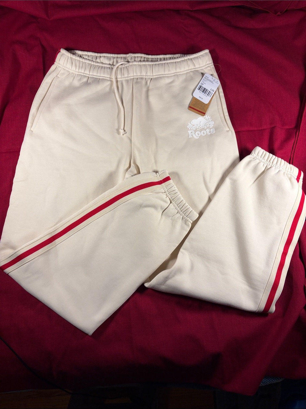 Roots Cabin Fleece Sweatpants with Red Side Stripes